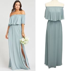 Show Me Your Mumu Hacienda Maxi Dress XS Silver Sage Ruffle Flowy Bridesmaid